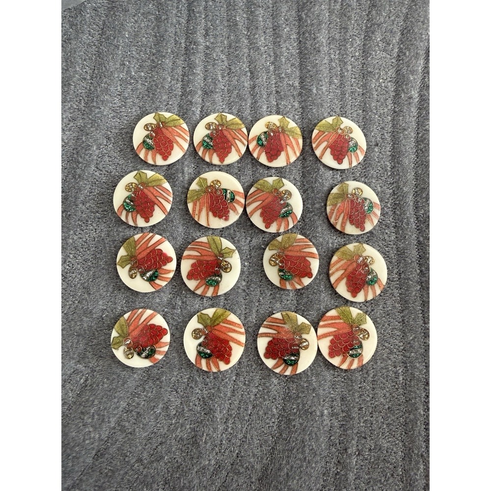 Vintage Christmas Holly Cabochon Glitter Flat Back Craft Jewelry Lot Of 16 - Picture 2 of 4